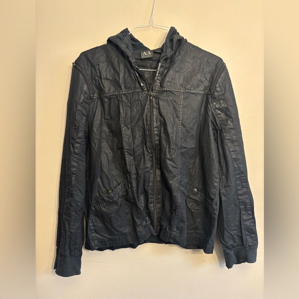 Armani Exchange Dark Gray Hooded Biker Windbreaker